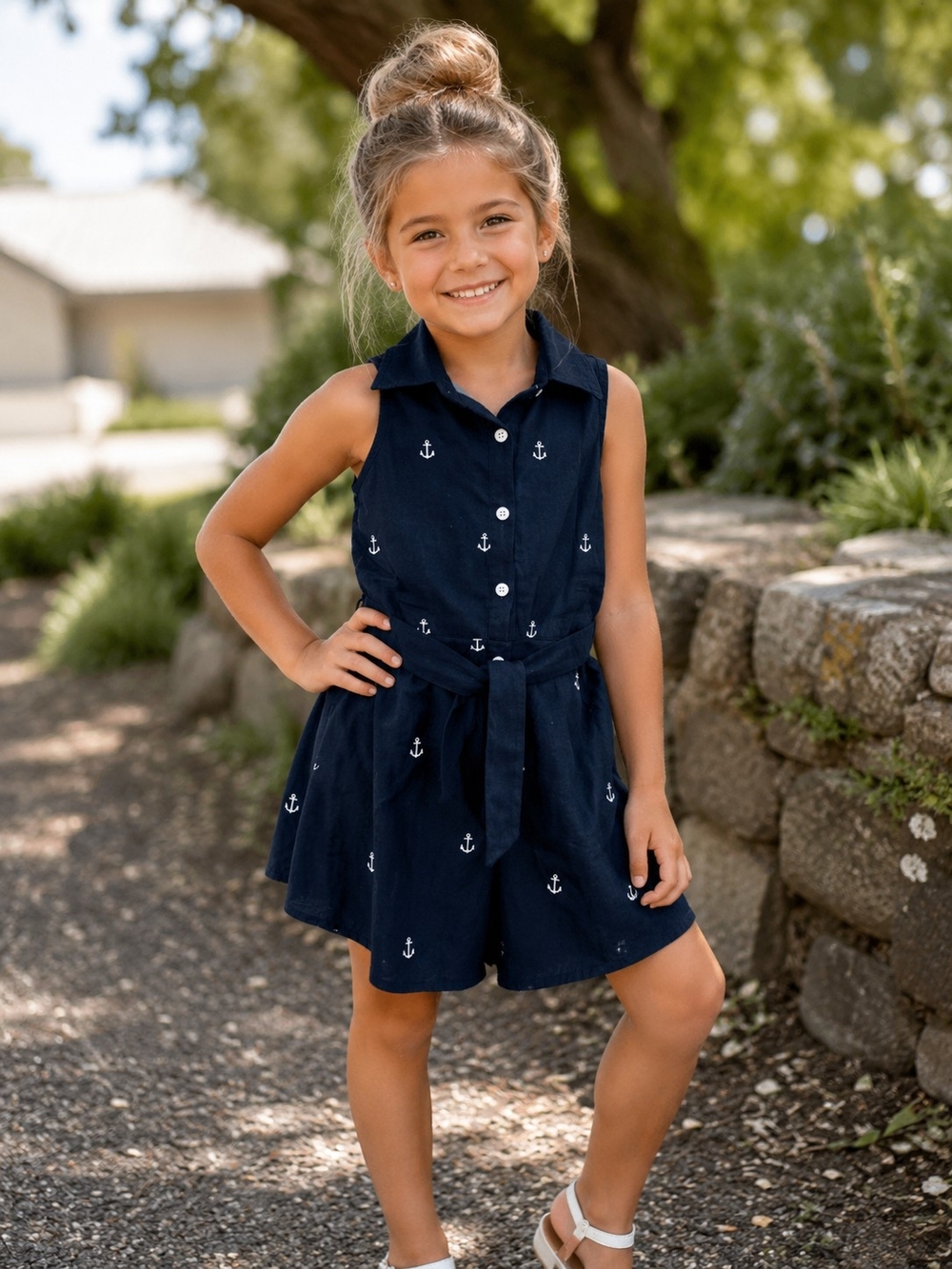 KJP Kids Kiel James Patrick Navy Anchor Linen Cotton Dress 3T NWT